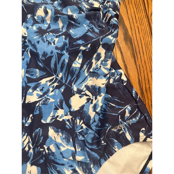 Speedo Navy Blue Floral Print Padded Racerback One Piece Swimsuit Size Medium - Picture 3 of 4